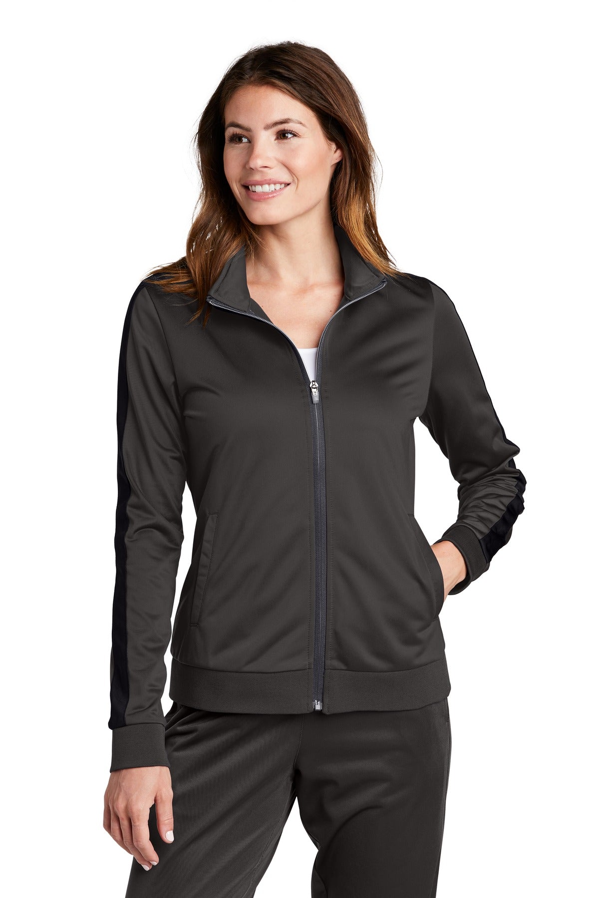 Sport-Tek ? Ladies Tricot Sleeve Stripe Track Jacket. L