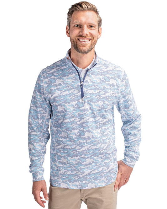 Cutter & Buck Traverse Stretch Eco Camo Print Quarter Zip Mens Pullover - MCK01081