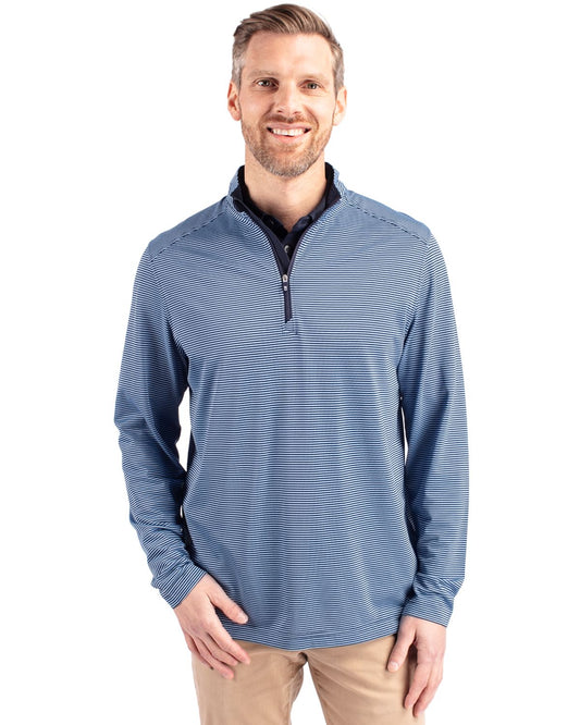 Cutter & Buck Virtue Eco Pique Micro Stripe Recycled Mens Big & Tall Quarter Zip Big & Tall - BCK01258