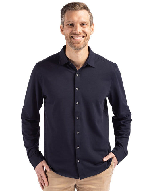 Cutter & Buck Advantage Tri-Blend Eco Soft Pique Long Sleeve Knitted Mens Button Up - MCK01332