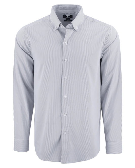 Cutter & Buck Skyline Recycled Pinstripe Mens Long Sleeve Button Down  Dress Shirt