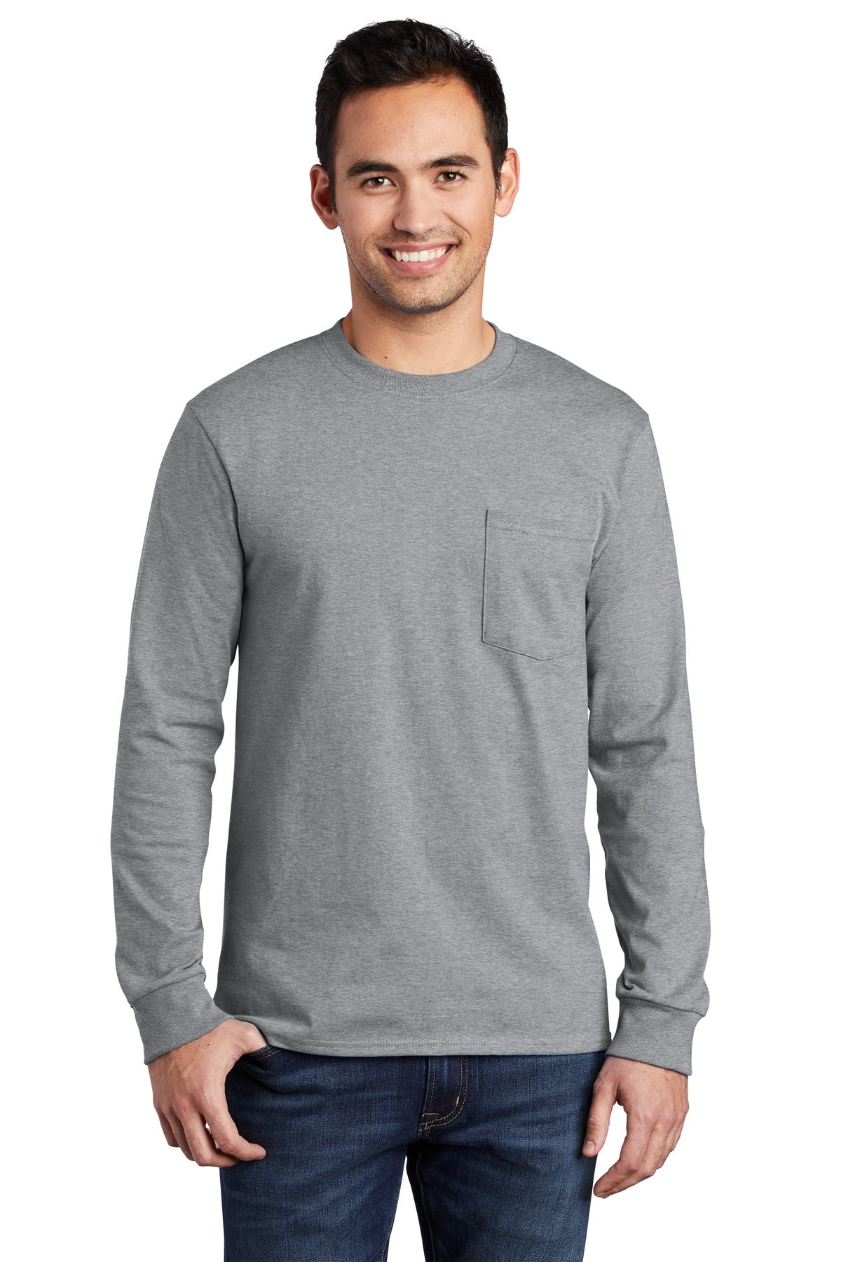 Port & Company? Tall Long Sleeve Essential Pocket Tee.