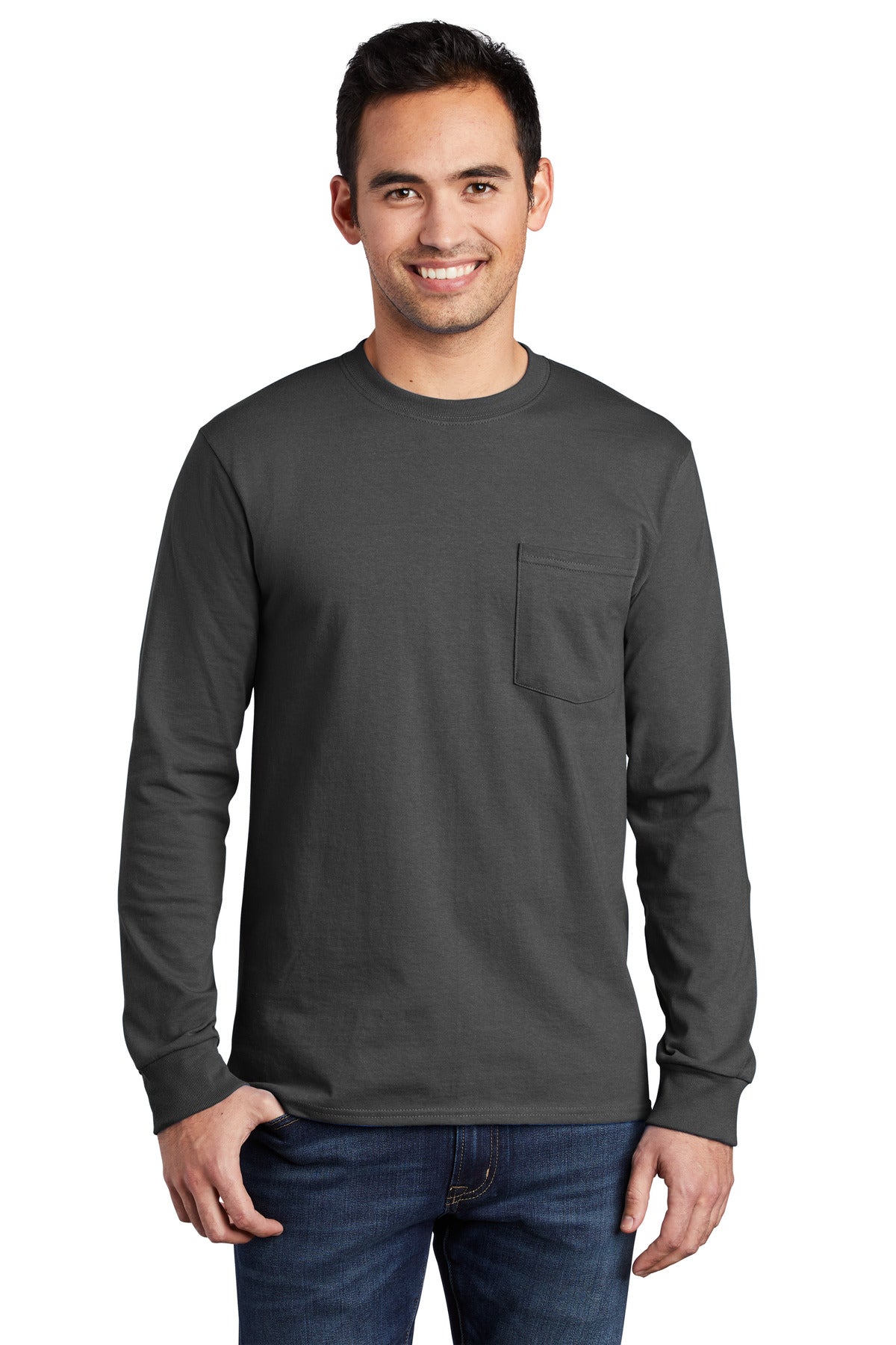 Port & Company? Tall Long Sleeve Essential Pocket Tee.