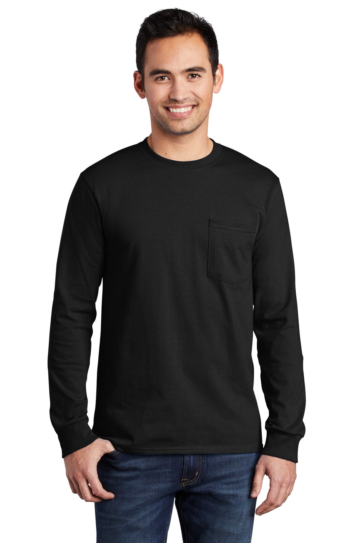 Port & Company? Tall Long Sleeve Essential Pocket Tee.