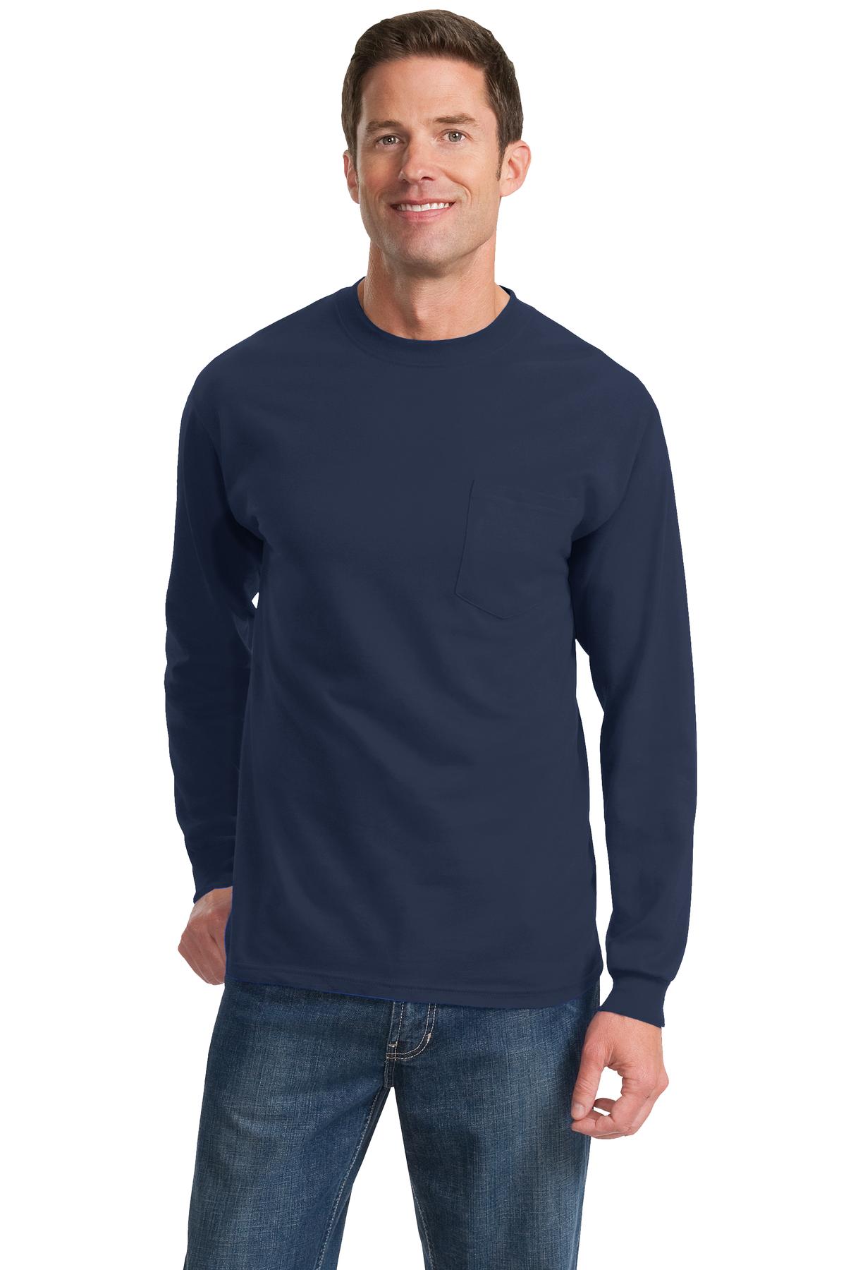Port & Company? Tall Long Sleeve Essential Pocket Tee.
