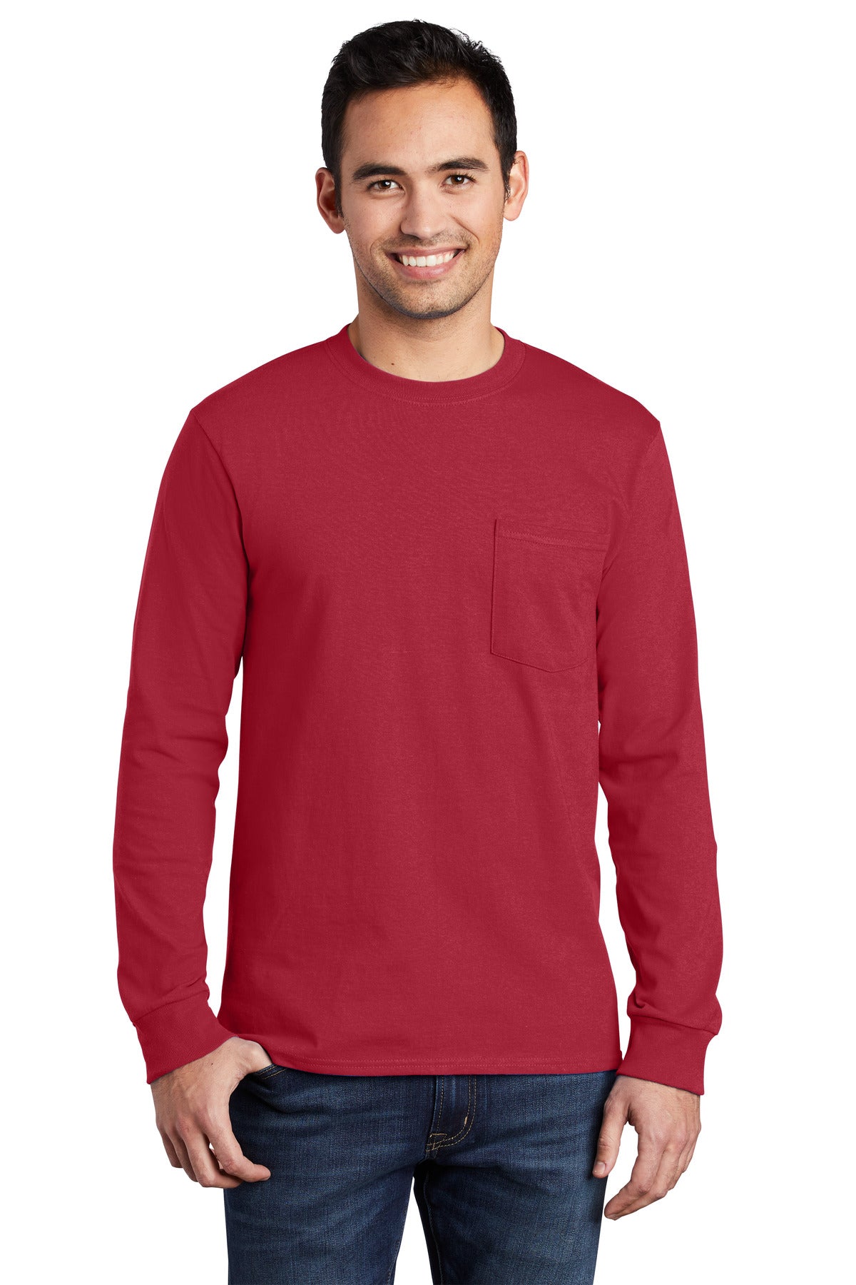 Port & Company? Tall Long Sleeve Essential Pocket Tee.