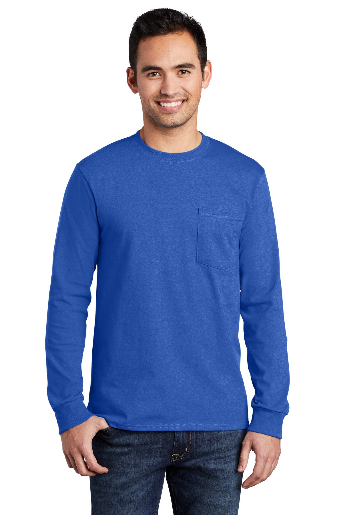 Port & Company? Tall Long Sleeve Essential Pocket Tee.
