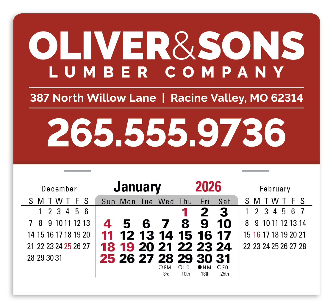 Triumph Calendars PressNStick XL Header with 3Month Horizontal Calendar-V8858