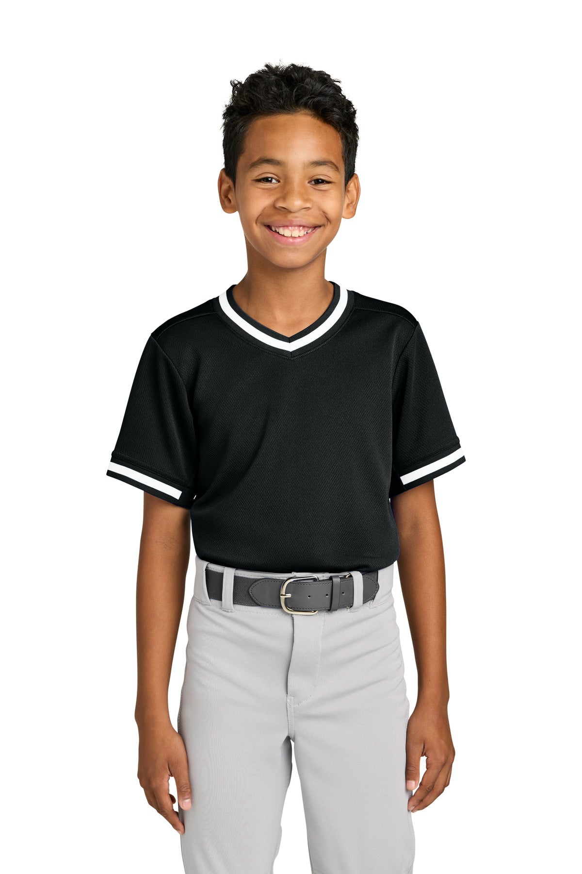 Sport-Tek® Youth Tough Mesh V-Neck Baseball Jersey