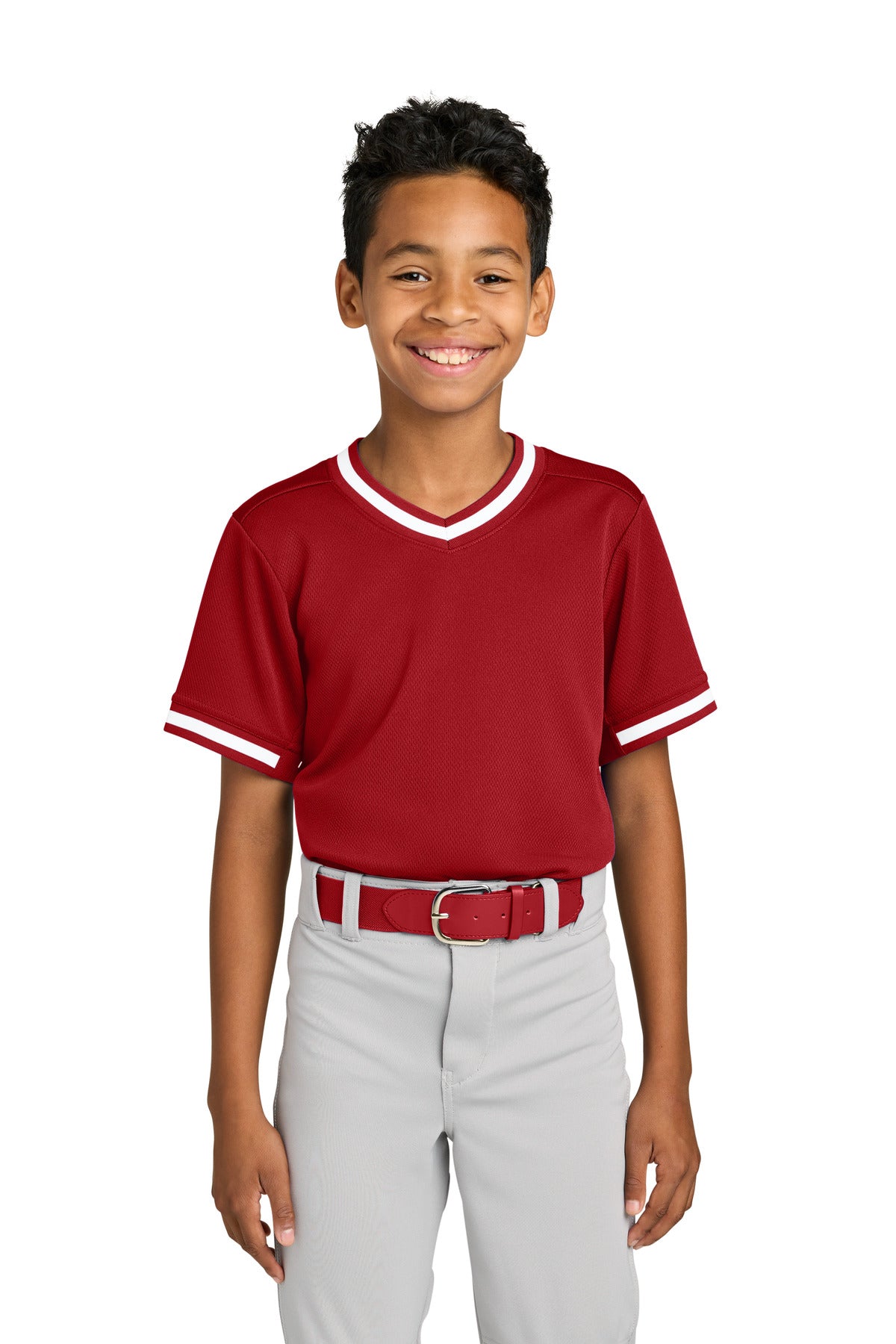 Sport-Tek® Youth Tough Mesh V-Neck Baseball Jersey