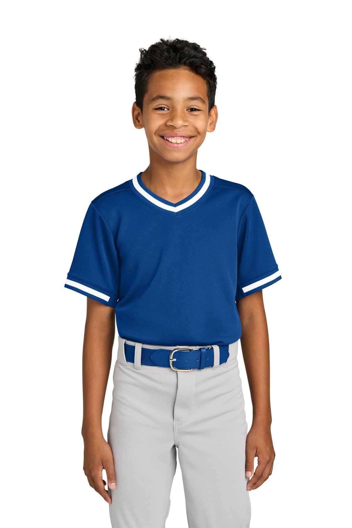 Sport-Tek® Youth Tough Mesh V-Neck Baseball Jersey
