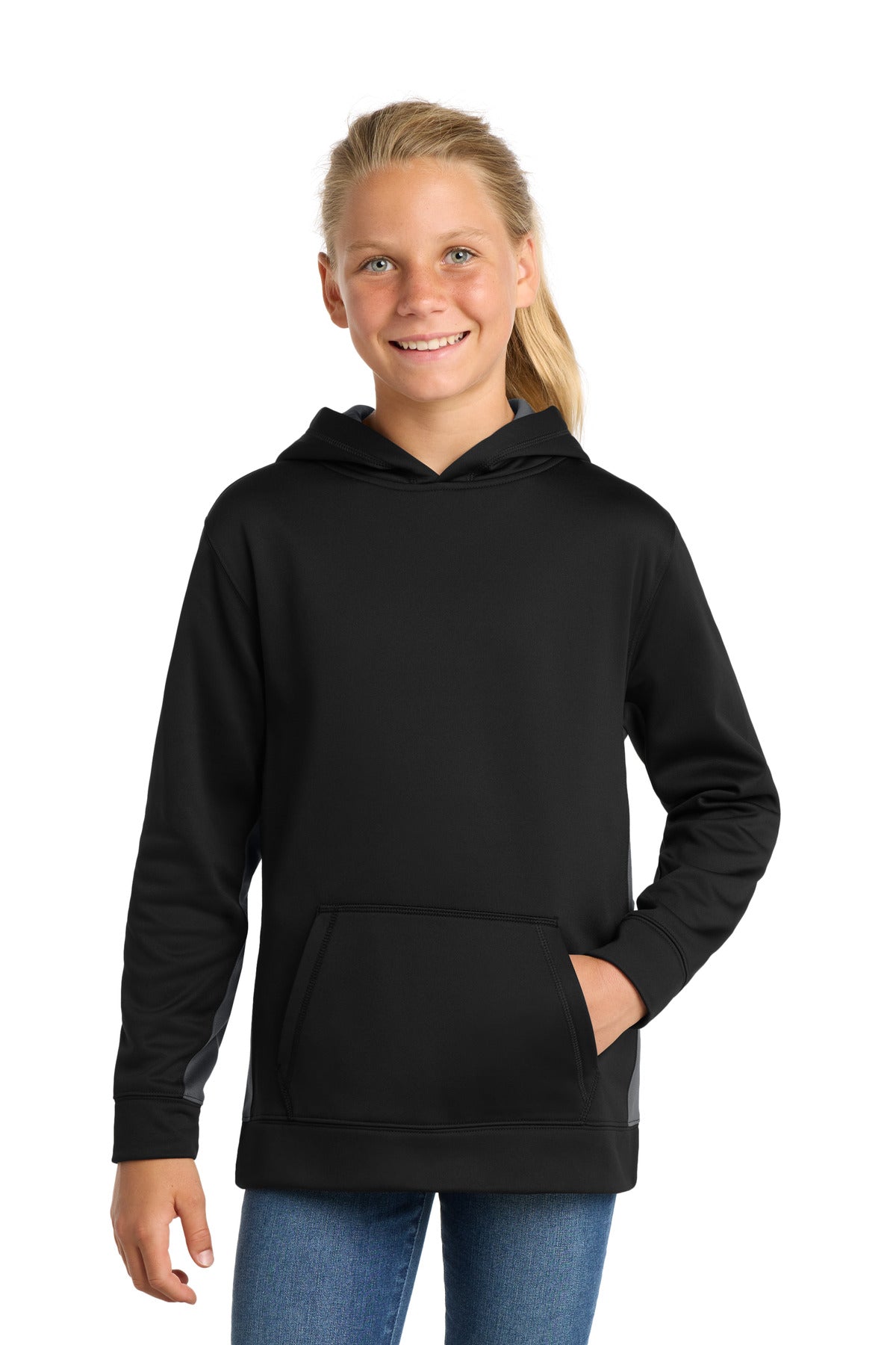Sport-Tek® Youth Sport-Wick® Fleece Colorblock Hooded Pullover
